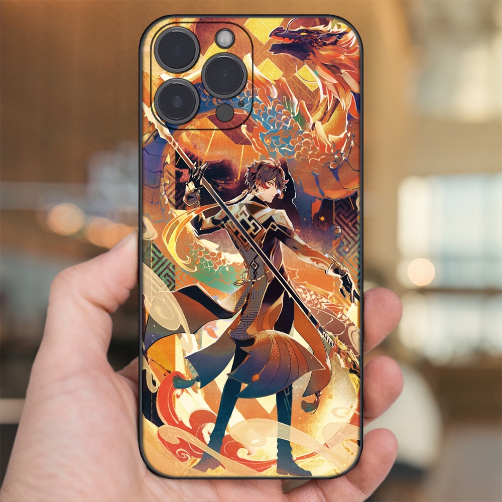 Ốp lưng iPhone 13 Pro Max dẻo đen cạnh vuông in hình Zhongli Genshin Impact