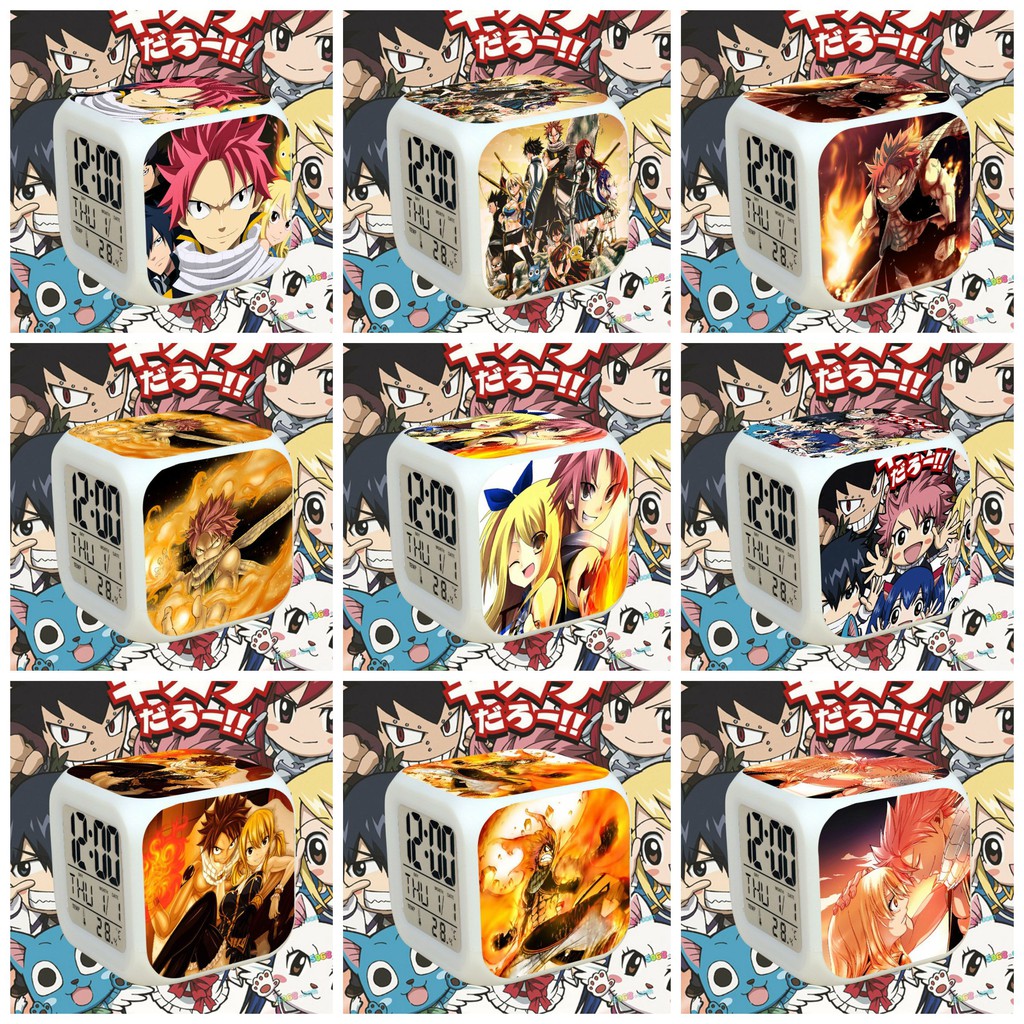 Đồng hồ báo thức để bàn in hình HỘI PHÁP SƯ FAIRY TAIL đèn LED đổi màu anime chibi tiện lợi xinh xắn