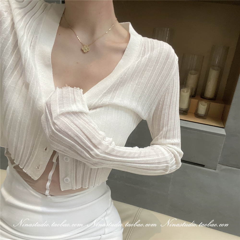 Áo Khoác Cardigan Cổ Chữ V Dáng Ngắn Chống Tia UV Phong Cách Mới Mùa Hè