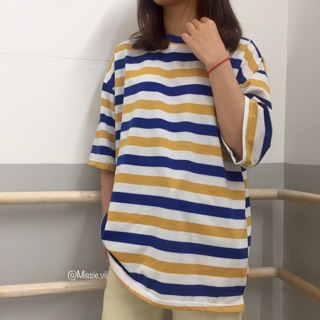 ÁO THUN KẺ NGANG BẢN TO VỪA NỀN TRẮNG 3 MÀU SỌC