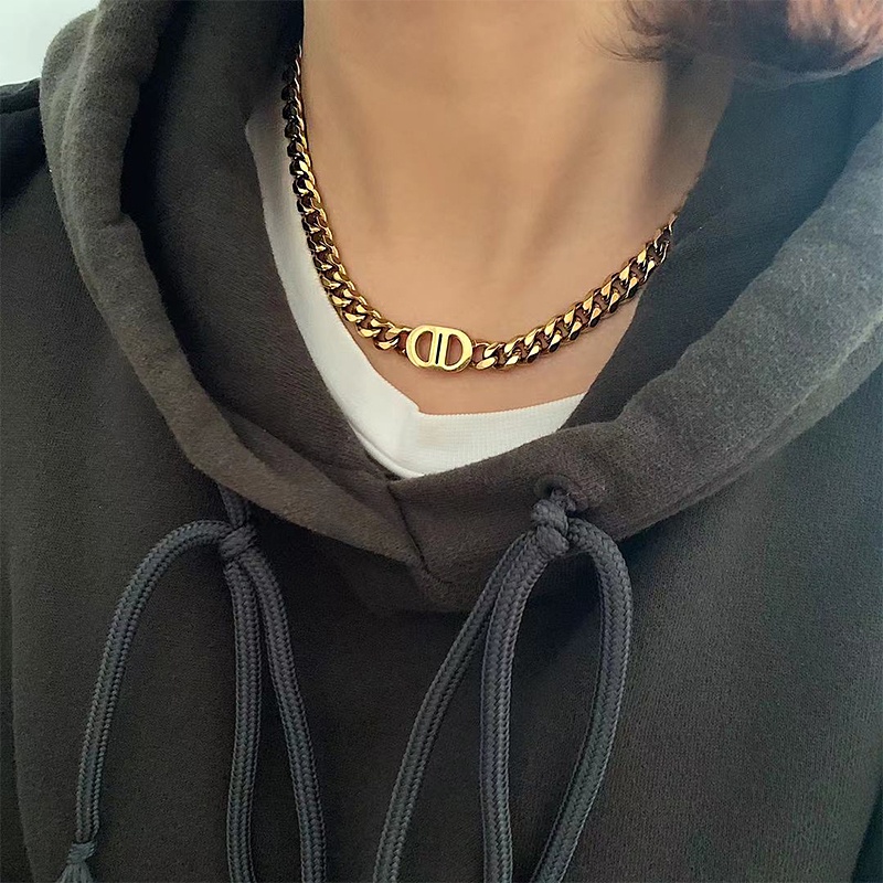 Vòng Cổ Thép Titan Mặt Hai Chữ D Phong Cách Hip Hop Âu Mỹ