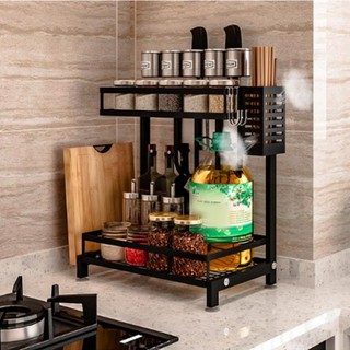 KỆ GIA VỊ 2 TẦNG BẰNG SẮT SƠN TĨNH ĐIỆN CHỊU LỰC TỐT KÈM KHAY ĐỂ DAO THỚT VÀ ỐNG ĐŨA SALE SẬP SÀN hg