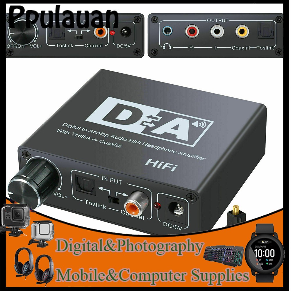 [Ppulauan]192KHz Digital Coaxial to Analog R/L RCA 3.5mm Jack HiFi Audio Converter Adapter