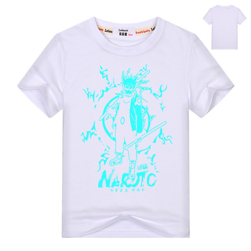 Áo thun 100% cotton in hình anime Uzumaki Naruto dạ quang dành cho trẻ em mùa hè