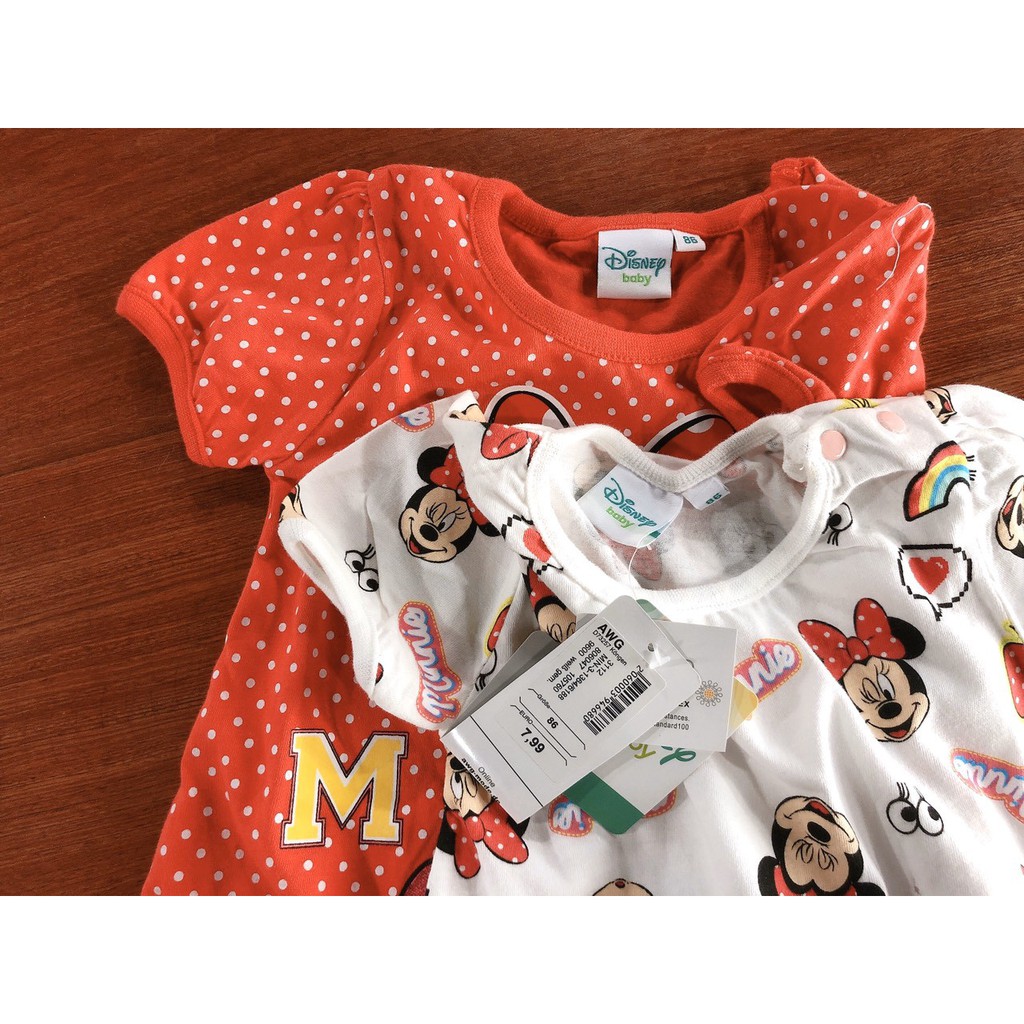 Áo thun bé gái 3-12 tháng hàng DISNEY xuất dư xịn, Áo cộc tay cho bé hình Mickey vải cotton co giãn thấm hút mồ hôi