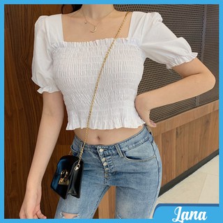 Áo kiểu nữ LaNa dáng croptop ôm body, Áo ulzzang tay lỡ cổ vuông phong cách Hàn Quốc C40