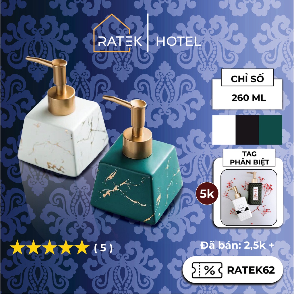 Chai Đựng Sữa Tắm dầu gội, Bình đựng xà phòng rửa tay 260ml Bằng Gốm Sứ Cao Cấp trong khách sạn