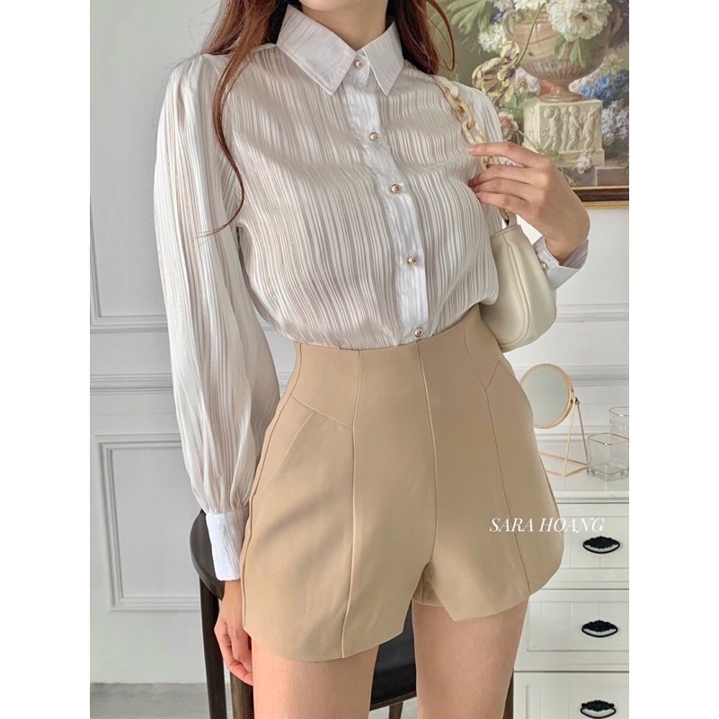 Sơ mi lụa kẻ kim tuyến Sara Hoang size M