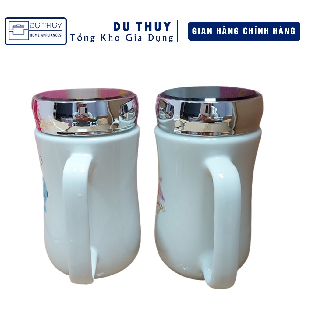 Ly sứ có nắp kính chất liệu sứ tráng men kiểu dáng đẹp mắt có quai cầm, thiết kế eo dễ cầm nắm tiện dụng