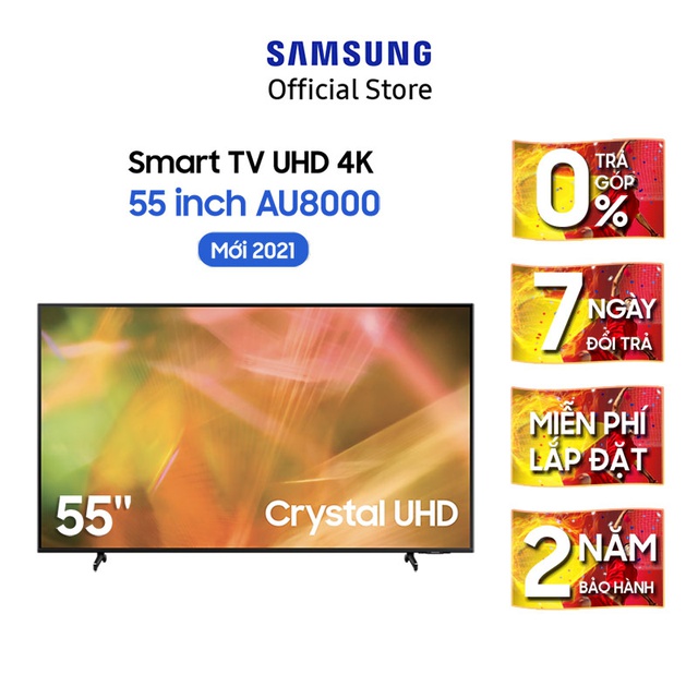 Smart Tivi Samsung Crystal UHD 4K 55 inch UA55AU8000KXXV – Miễn Phí lắp đặt