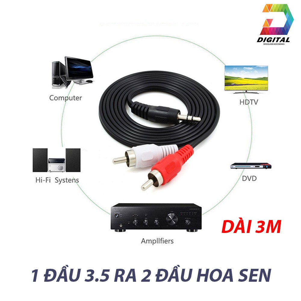 Dây Loa Hoa Sen 1 Đầu 3.5 Ra 2 Đầu AV Dài 3M