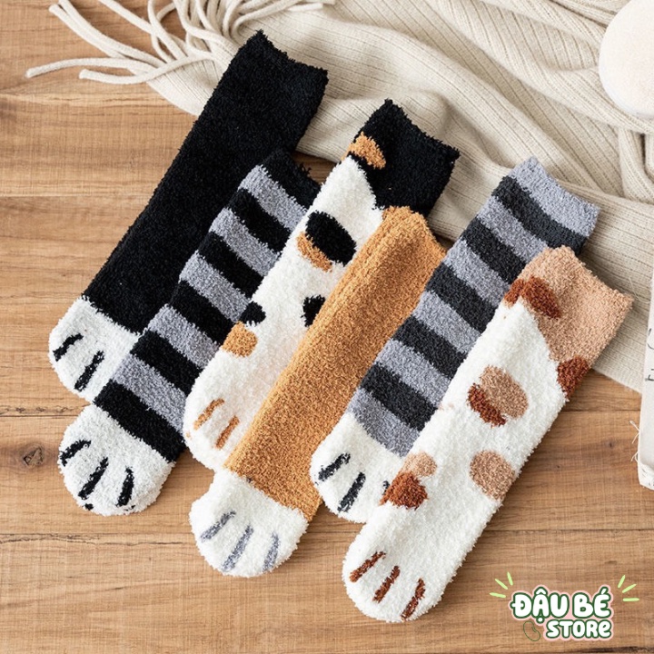 TẤT CHÂN GIỮ ẤM MÙA ĐÔNG HÌNH CHÂN MÈO BÔNG XÙ ĐÁNG YÊU CHO NỮ-VỚ MANG TRONG NHÀ/ĐI NGỦ MỀM MỊN CHÂN THÚ - DAUBE - PK090