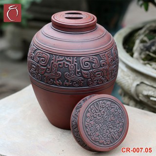Chum rượu, chum sành hoa văn trống đồng, gốm sứ bát tràng