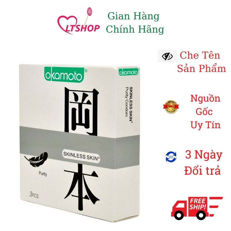 Bao Cao Su Okamoto Skinless Skin Purity  siêu mỏng tinh khiết   Hộp 3 Cái