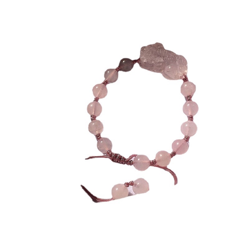 [Hàng Mới] Vòng Đeo Tay Hạt Tròn Nhỏ Màu Hồng Pixiu Tươi Mới Cho Nữ