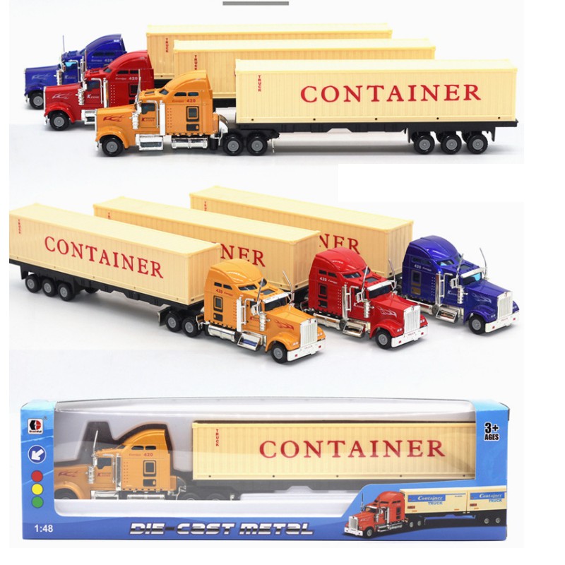 Xe container đầu kéo đồ chơi trẻ em có cabin bằng hợp kim tỉ lệ 1:48