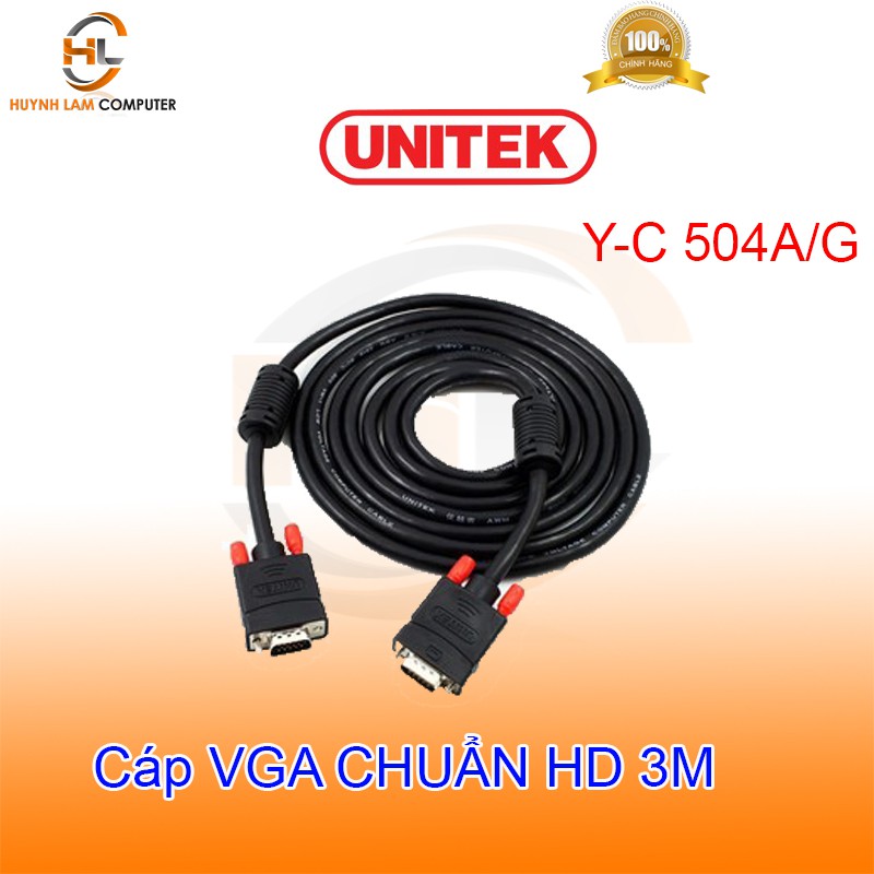 Cáp VGA 3m Unitek YC 504A/G chuẩn HD cho màn hình LCD