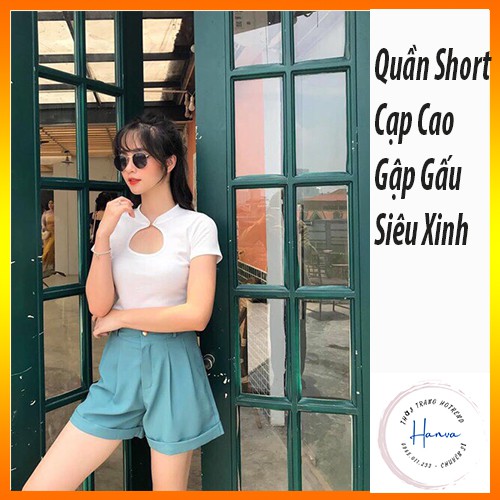 Quần Short Nữ Gập Gấu Cạp Cao Nhiều Màu