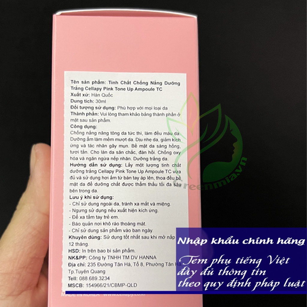 Serum Cellapy Pink Tone Up Ampoule SPF35 PA+++ 30ml Dưỡng Trắng Hồng Chống Nắng [MẪU MỚI NHẬP KHẨU CHÍNH HÃNG]