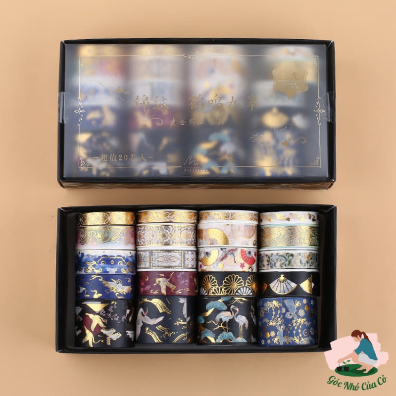 Hộp 20 cuộn Băng dính washi tape chim hạc cổ trang gocnhocuaco VPP0040