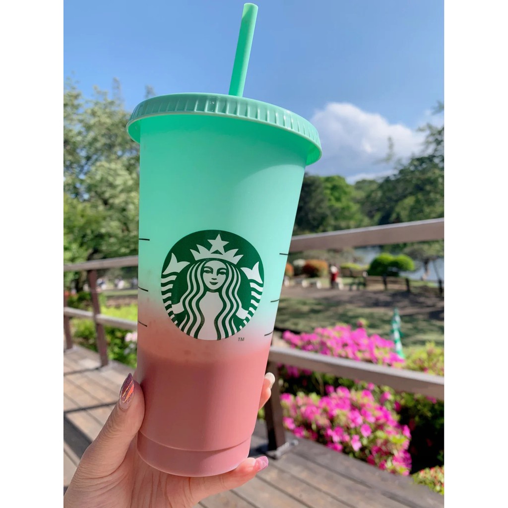 Starbucks Color Changing Cups Berubah Warna Colour Reusable Cup Cold Cup straw cup Tumbler cup 24 oz brilliantant