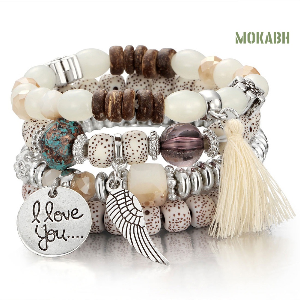 Set 4 Vòng Tay Chuỗi Hạt Phong Cách Bohemian Thời Trang Cho Nữ