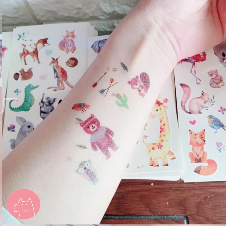 Hình xăm tatoo sticker ĐỘNG VẬT dán chống thấm nước cho bé sáng tạo vui chơi an toàn