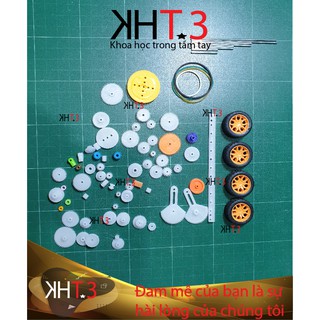 Bộ 78 chi tiết bánh răng nhựa, ròng rọc, bánh xe và trục