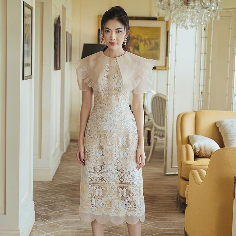 Đầm ren phối cổ tơ cao cấp