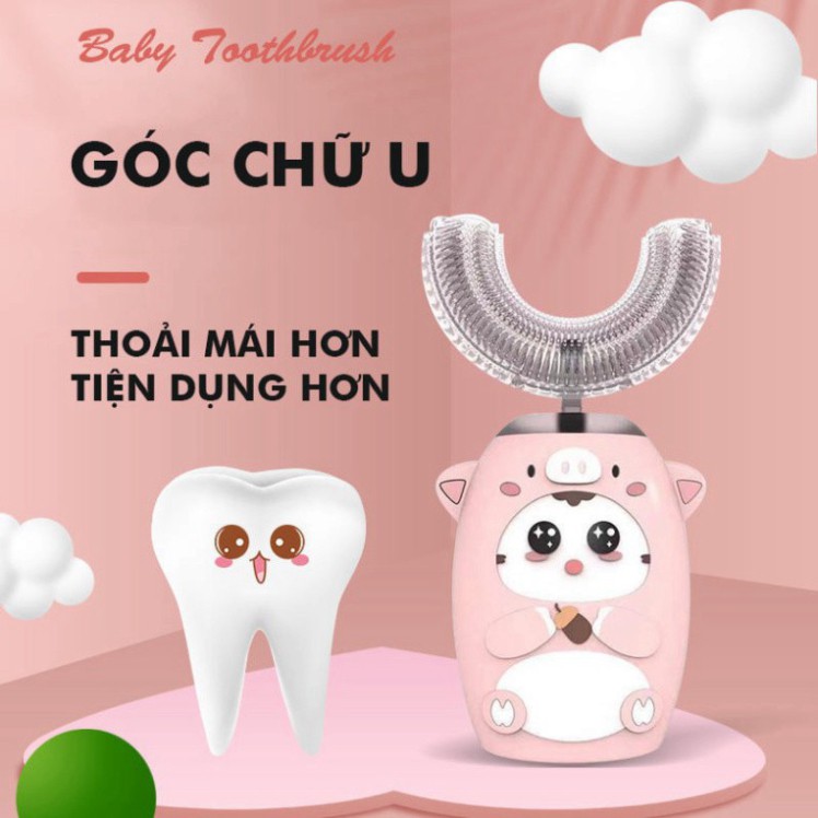 [CHÍNH HÃNG]Bàn Chải Đánh Răng Điện Trẻ Em V6-Máy Đánh Răng Chữ U Cho Bé An Toàn Vệ Sinh-Bàn Chải Điện Chất Liệu Silicon