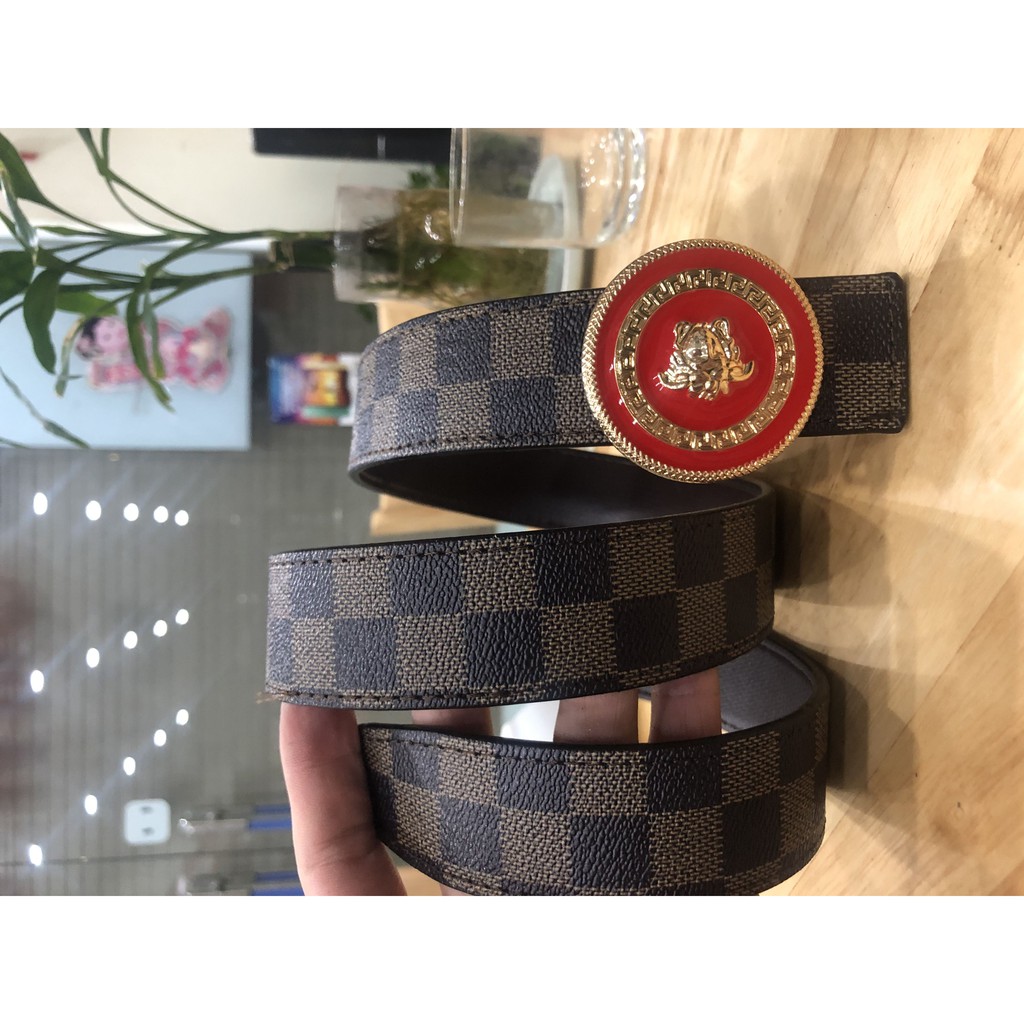 Dây lưng ( Caro vàng - mặt VS đỏ ) Thắt lưng da cao cấp hàng hiệu