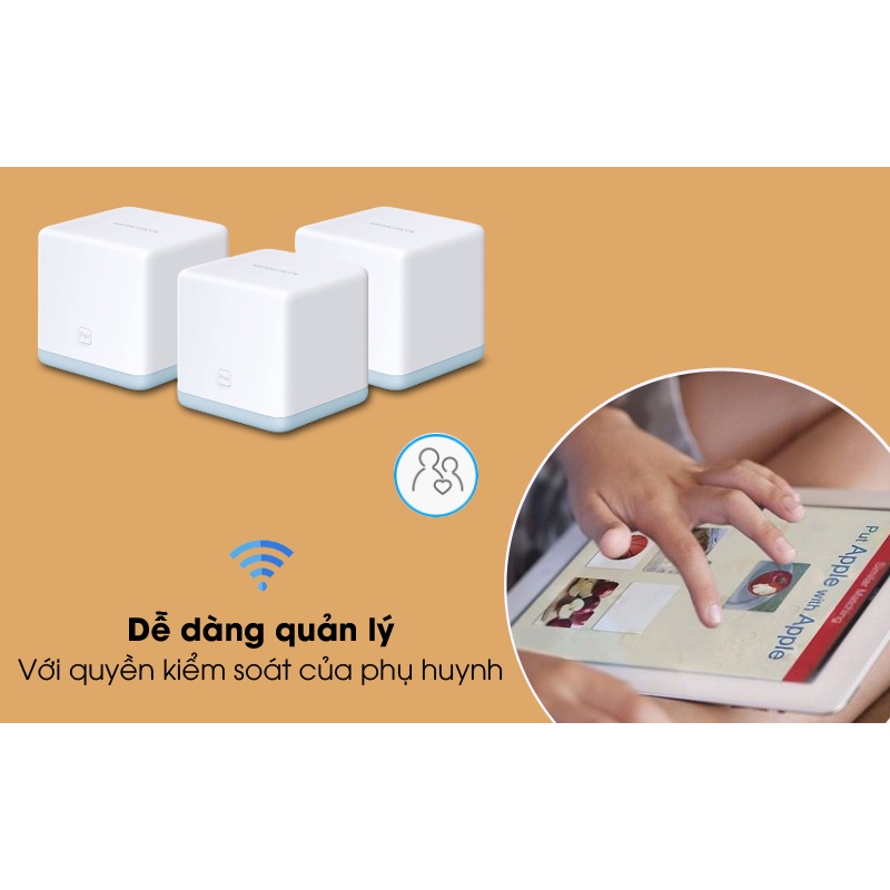 Bộ phát wifi  Mesh Mercusys Halo S12 (3-Pack) Chuẩn AC Tốc Độ 1200Mbps cho gia đình. Chính hãng, BH 24 tháng