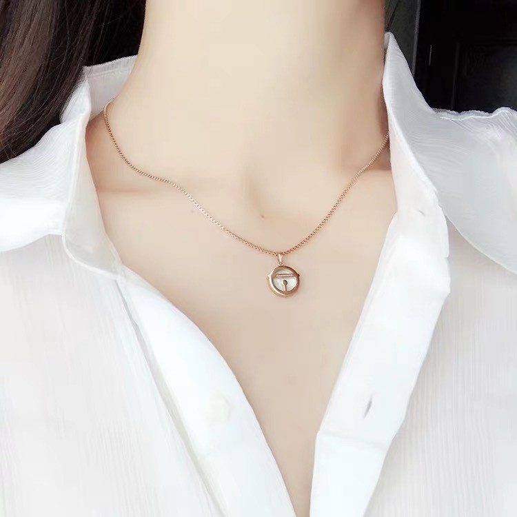 Vòng cổ ngắn bằng thép titanium mạ vàng hồng mặt Doraemon đáng yêu phong cách Nhật Bản thời trang dễ phối đồ cho nữ