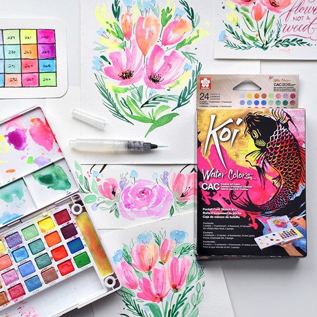 [ Free ship ] Màu Nước SAKURA Koi Watercolor 12/24 Mầu nhũ ngọc trai new 2019