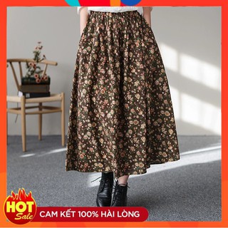 Chân váy dài hoa nhí vintage 2 màu cực dễ mặc