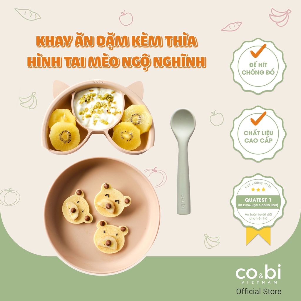 Bộ khay ăn dặm kèm thìa 100% Silicone cao cấp, có thể tách thành 2 khay, chịu nhiệt tốt, an toàn cho bé - Co&Bi Việt Nam