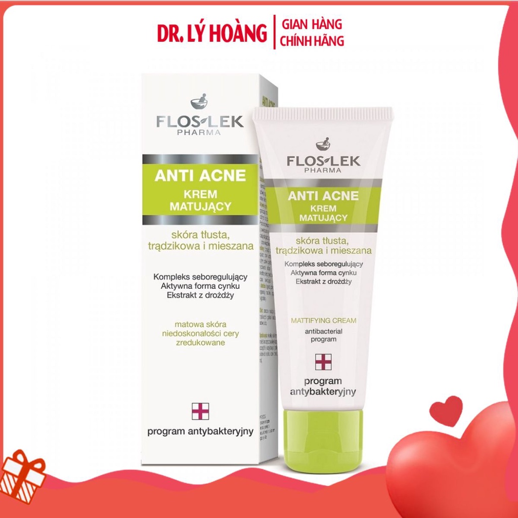 Kem kiểm soát dầu và điều tiết nhờn Floslek Anti Acne Mattifying Cream 50ml - 𝐃𝐫.𝐋𝐲́ 𝐇𝐨𝐚̀𝐧𝐠