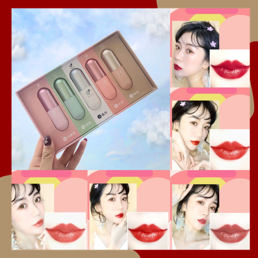 【Set 5 Cây】Siêu Hot Son Kem Lì dưỡng ẩm không phai màu