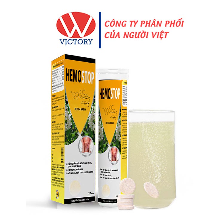 Viên sủi Hemostop - Đánh bay trĩ nội, trị ngoại, giúp nhuận tràng, giảm táo bón - Tuýp 20 viên - VictoryPharmacy