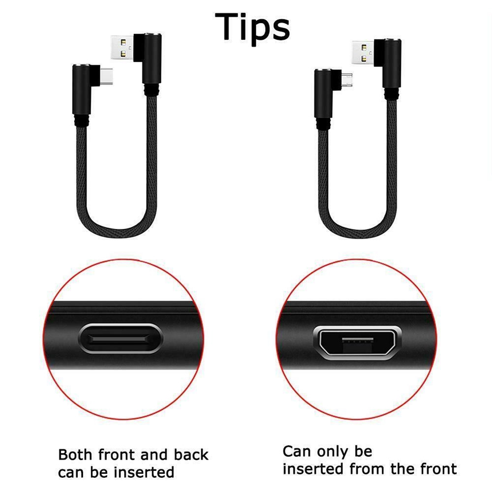 Dây cáp sạc pin ngắn 25cm góc 90 độ đầu USB C Type-C Lightning Micro