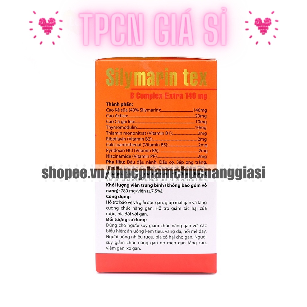 Viên uống SILYMARIN TEX tốt cho gan, giải độc và làm mát gan - Hộp 100v