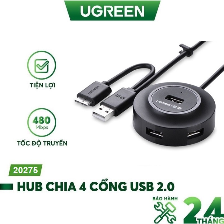 HUB Bộ chia USB 2.0 4 Cổng tích hợp OTG chính hãng Ugreen 20275 - Bảo hành 18 tháng