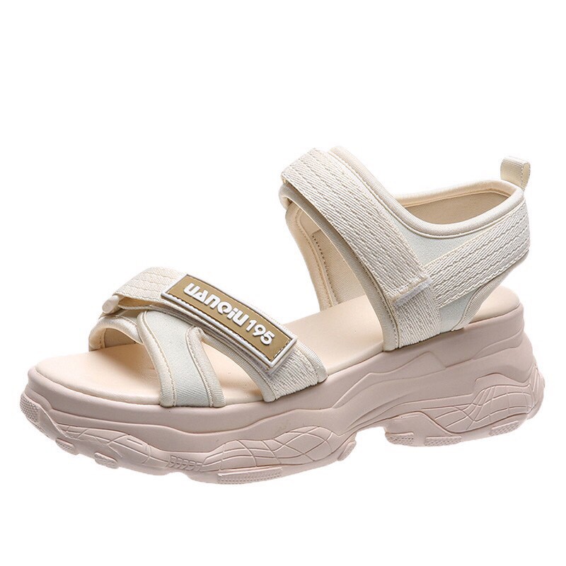 Sandal nữ đế bánh mì Fashion Hàn Quốc đế cao quai họa tiết ô caro và quai chữ Mẫu mới 2023