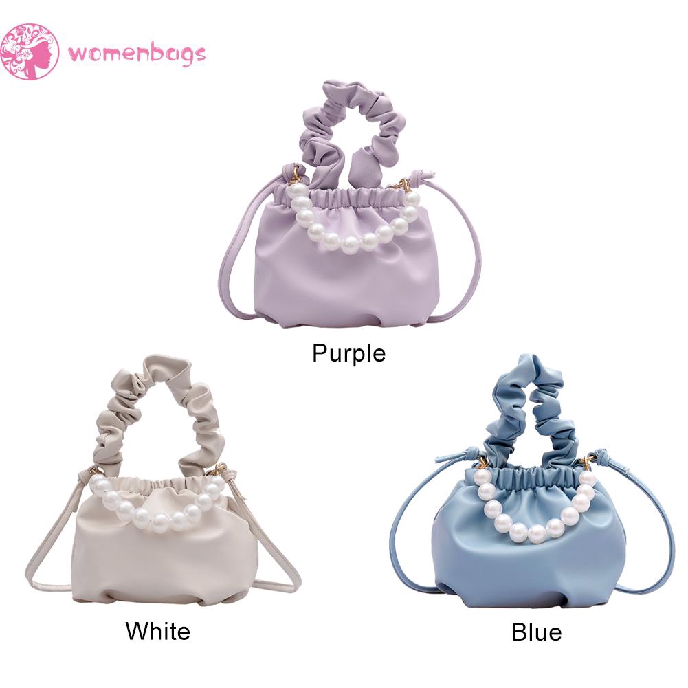 Túi đeo chéo mini xếp nếp bằng da đính ngọc trai thời trang cho nữ | BigBuy360 - bigbuy360.vn