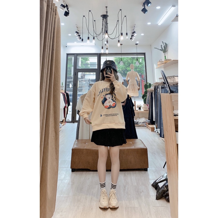 Áo nỉ sweater 2 màu hồng và be in hình gấu siêu xinh[Ảnh thật] | BigBuy360 - bigbuy360.vn