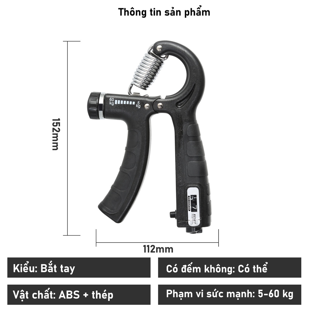 Kìm bóp tay, dụng cụ tập cơ tay, kìm tập cơ tay tập gym điều chỉnh lực 5-60kg có bộ đếm