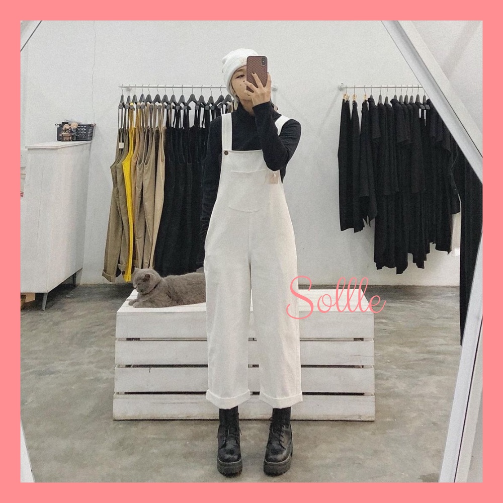 Yếm quần kaki Ulzzang viền chỉ nổi dáng suông phong cách Hàn Quốc Sollle