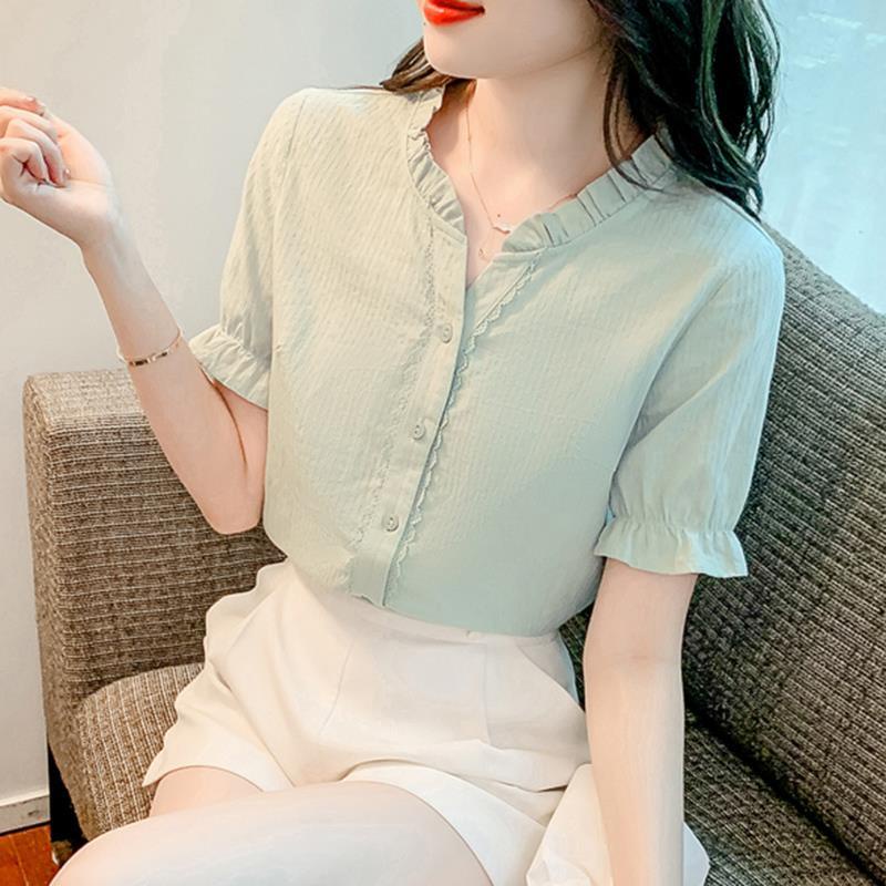 Áo Sơ Mi Chiffon Tay Ngắn Cổ Chữ V Thời Trang Mùa Hè Dành Cho Nữ