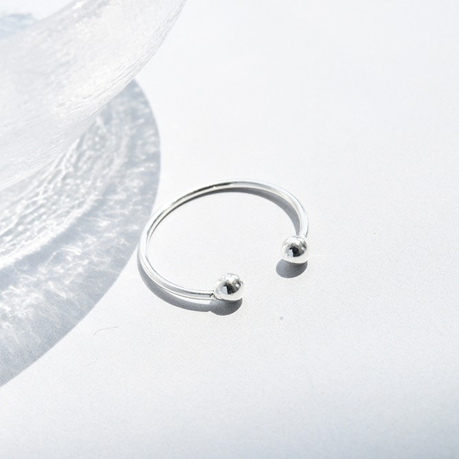 Nhẫn bạc nhẫn nữ bạc S925 cao cấp hai đầu bi đơn giản Cá jewelry