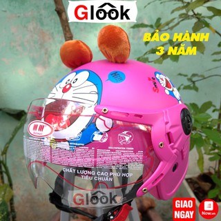 Nón Bảo Hiểm Cho Bé Đoremon Màu Hồng 3/4 Kính Chắn Gió Cao Cấp - Mũ Bảo Hiểm Chất Lượng Đạt Chuẩn cho Trẻ em-GLOOK STORE
